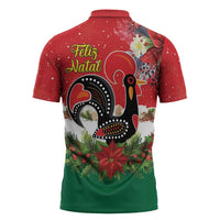 Portugal Christmas Zipper Polo Shirt Rooster of Barcelos Christmas Lightning Art - Wonder Print Shop
