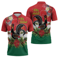 Portugal Christmas Zipper Polo Shirt Rooster of Barcelos Christmas Lightning Art - Wonder Print Shop