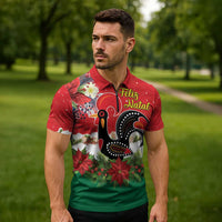 Portugal Christmas Zipper Polo Shirt Rooster of Barcelos Christmas Lightning Art - Wonder Print Shop