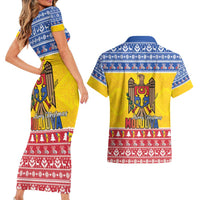 Moldova Christmas Couples Matching Short Sleeve Bodycon Dress and Hawaiian Shirt Coat Of Arms Craciun fericit - Wonder Print Shop