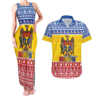 Moldova Christmas Couples Matching Tank Maxi Dress and Hawaiian Shirt Coat Of Arms Craciun fericit - Wonder Print Shop