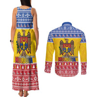 Moldova Christmas Couples Matching Tank Maxi Dress and Long Sleeve Button Shirt Coat Of Arms Craciun fericit - Wonder Print Shop