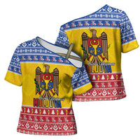 Moldova Christmas Cross Shoulder Shirt Coat Of Arms Craciun fericit - Wonder Print Shop