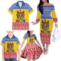 Moldova Christmas Family Matching Off The Shoulder Long Sleeve Dress and Hawaiian Shirt Coat Of Arms Craciun fericit - Wonder Print Shop