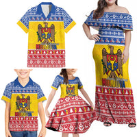 Moldova Christmas Family Matching Off Shoulder Maxi Dress and Hawaiian Shirt Coat Of Arms Craciun fericit - Wonder Print Shop