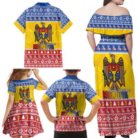 Moldova Christmas Family Matching Off Shoulder Maxi Dress and Hawaiian Shirt Coat Of Arms Craciun fericit - Wonder Print Shop