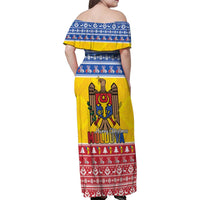 Moldova Christmas Family Matching Off Shoulder Maxi Dress and Hawaiian Shirt Coat Of Arms Craciun fericit - Wonder Print Shop