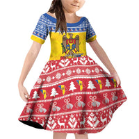 Moldova Christmas Family Matching Off Shoulder Short Dress and Hawaiian Shirt Coat Of Arms Craciun fericit - Wonder Print Shop