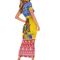 Moldova Christmas Family Matching Short Sleeve Bodycon Dress and Hawaiian Shirt Coat Of Arms Craciun fericit - Wonder Print Shop