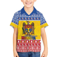 Moldova Christmas Family Matching Short Sleeve Bodycon Dress and Hawaiian Shirt Coat Of Arms Craciun fericit - Wonder Print Shop