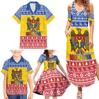 Moldova Christmas Family Matching Summer Maxi Dress and Hawaiian Shirt Coat Of Arms Craciun fericit - Wonder Print Shop