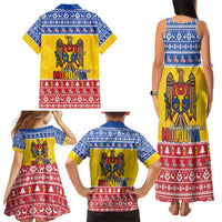 Moldova Christmas Family Matching Tank Maxi Dress and Hawaiian Shirt Coat Of Arms Craciun fericit - Wonder Print Shop