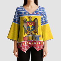 Moldova Christmas Kimono Sleeve Blouse Coat Of Arms Craciun fericit - Wonder Print Shop