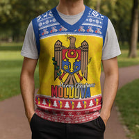 Moldova Christmas Knitted V-Neck Vest Coat Of Arms Craciun fericit - Wonder Print Shop