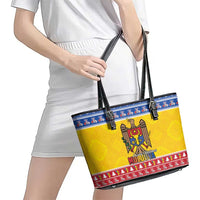 Moldova Christmas Leather Tote Bag Coat Of Arms Craciun fericit - Wonder Print Shop