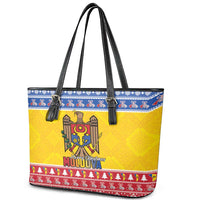 Moldova Christmas Leather Tote Bag Coat Of Arms Craciun fericit - Wonder Print Shop