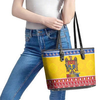 Moldova Christmas Leather Tote Bag Coat Of Arms Craciun fericit - Wonder Print Shop