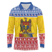 Moldova Christmas Long Sleeve Polo Shirt Coat Of Arms Craciun fericit - Wonder Print Shop