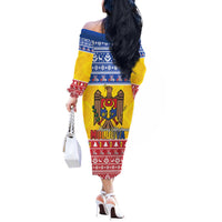 Moldova Christmas Off The Shoulder Long Sleeve Dress Coat Of Arms Craciun fericit - Wonder Print Shop