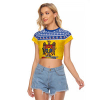 Moldova Christmas Raglan Cropped T Shirt Coat Of Arms Craciun fericit - Wonder Print Shop