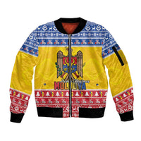 Moldova Christmas Sleeve Zip Bomber Jacket Coat Of Arms Craciun fericit - Wonder Print Shop