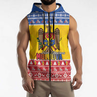 Moldova Christmas Sleeveless Zip Hoodie Coat Of Arms Craciun fericit - Wonder Print Shop