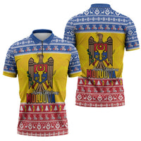 Moldova Christmas Zipper Polo Shirt Coat Of Arms Craciun fericit - Wonder Print Shop