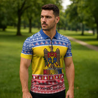 Moldova Christmas Zipper Polo Shirt Coat Of Arms Craciun fericit - Wonder Print Shop