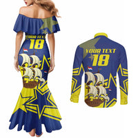 Curacao Football Pride Custom Couples Matching Mermaid Dress and Long Sleeve Button Shirt La Familia Azul Go Champions - Wonder Print Shop
