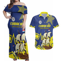 Curacao Football Pride Custom Couples Matching Off Shoulder Maxi Dress and Hawaiian Shirt La Familia Azul Go Champions - Wonder Print Shop