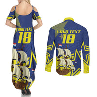 Curacao Football Pride Custom Couples Matching Summer Maxi Dress and Long Sleeve Button Shirt La Familia Azul Go Champions - Wonder Print Shop