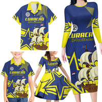 Curacao Football Pride Custom Family Matching Long Sleeve Bodycon Dress and Hawaiian Shirt La Familia Azul Go Champions - Wonder Print Shop