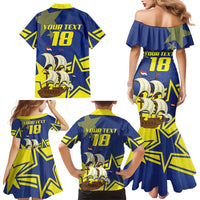 Curacao Football Pride Custom Family Matching Mermaid Dress and Hawaiian Shirt La Familia Azul Go Champions - Wonder Print Shop
