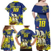 Curacao Football Pride Custom Family Matching Off Shoulder Maxi Dress and Hawaiian Shirt La Familia Azul Go Champions - Wonder Print Shop