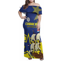 Curacao Football Pride Custom Family Matching Off Shoulder Maxi Dress and Hawaiian Shirt La Familia Azul Go Champions - Wonder Print Shop
