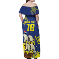Curacao Football Pride Custom Family Matching Off Shoulder Maxi Dress and Hawaiian Shirt La Familia Azul Go Champions - Wonder Print Shop