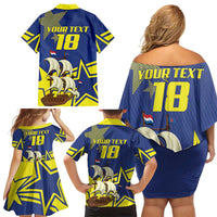 Curacao Football Pride Custom Family Matching Off Shoulder Short Dress and Hawaiian Shirt La Familia Azul Go Champions - Wonder Print Shop