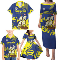 Curacao Football Pride Custom Family Matching Puletasi and Hawaiian Shirt La Familia Azul Go Champions - Wonder Print Shop