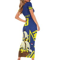 Curacao Football Pride Custom Family Matching Short Sleeve Bodycon Dress and Hawaiian Shirt La Familia Azul Go Champions - Wonder Print Shop