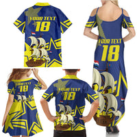 Curacao Football Pride Custom Family Matching Summer Maxi Dress and Hawaiian Shirt La Familia Azul Go Champions - Wonder Print Shop
