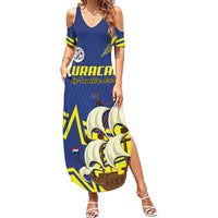 Curacao Football Pride Custom Family Matching Summer Maxi Dress and Hawaiian Shirt La Familia Azul Go Champions - Wonder Print Shop