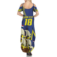 Curacao Football Pride Custom Family Matching Summer Maxi Dress and Hawaiian Shirt La Familia Azul Go Champions - Wonder Print Shop