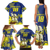 Curacao Football Pride Custom Family Matching Tank Maxi Dress and Hawaiian Shirt La Familia Azul Go Champions - Wonder Print Shop