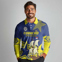 Curacao Football Pride Custom Long Sleeve Polo Shirt La Familia Azul Go Champions - Wonder Print Shop