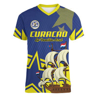 Curacao Football Pride Custom Women V-Neck T-Shirt La Familia Azul Go Champions - Wonder Print Shop