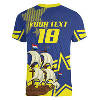 Curacao Football Pride Custom Women V-Neck T-Shirt La Familia Azul Go Champions - Wonder Print Shop