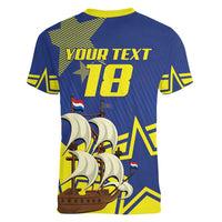 Curacao Football Pride Custom Women V-Neck T-Shirt La Familia Azul Go Champions - Wonder Print Shop