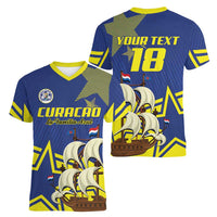 Curacao Football Pride Custom Women V-Neck T-Shirt La Familia Azul Go Champions - Wonder Print Shop