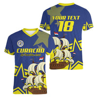Curacao Football Pride Custom Women V-Neck T-Shirt La Familia Azul Go Champions - Wonder Print Shop