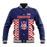 Custom Croatia Football Baseball Jacket Hrvatska Chessboard Heritage - Wonder Print Shop